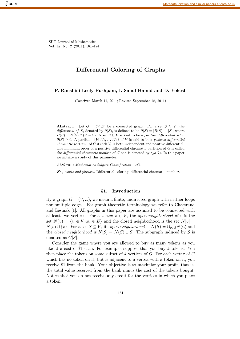 Differential Coloring of Graphs 163