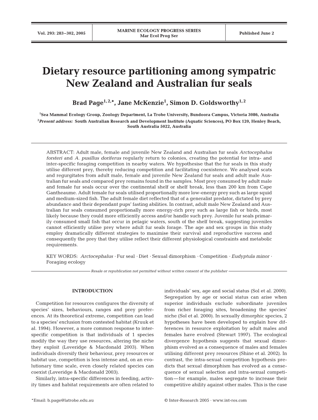 Dietary Resource Partitioning Among Sympatric New Zealand and Australian Fur Seals