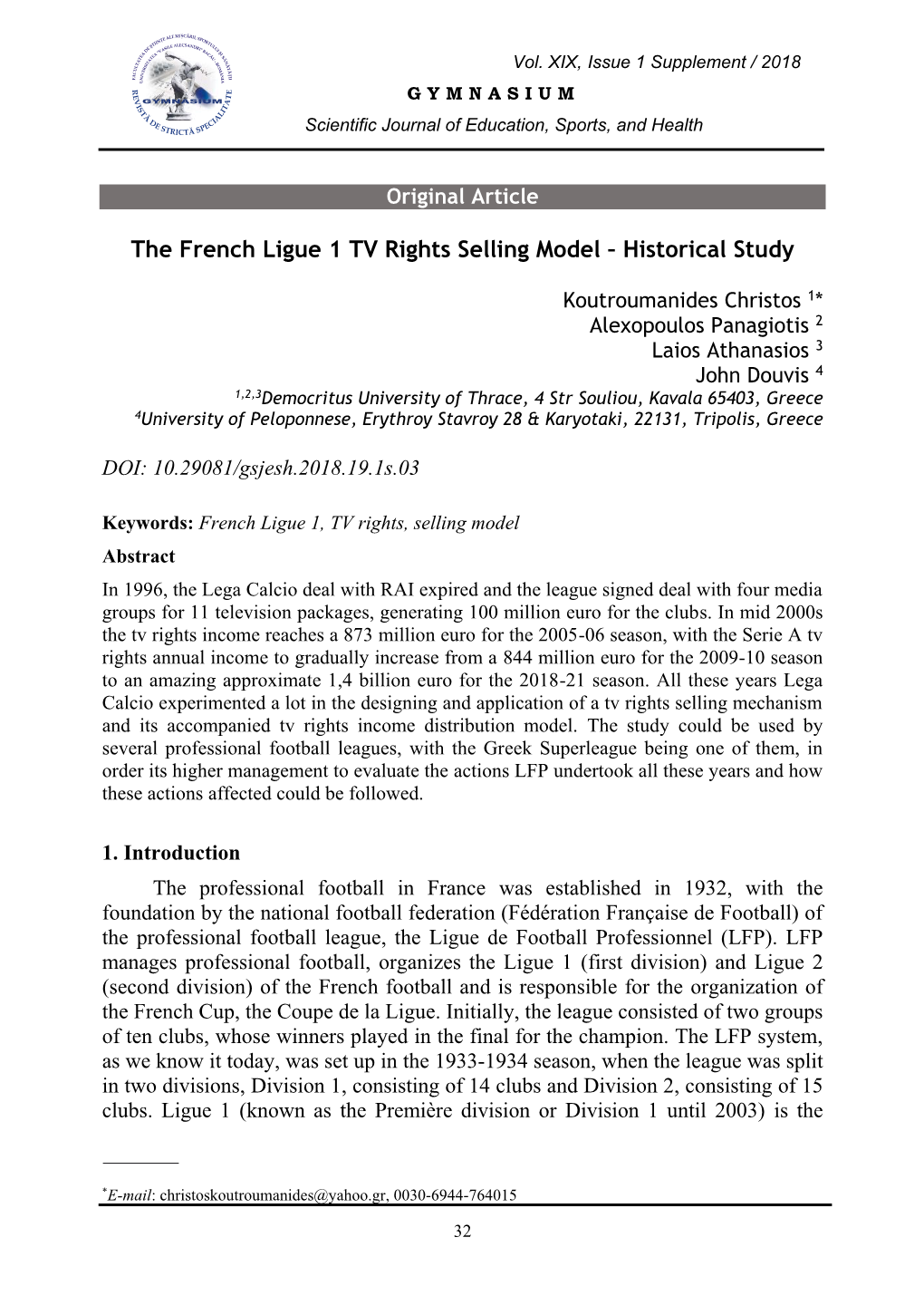 The French Ligue 1 TV Rights Selling Model – Historical Study