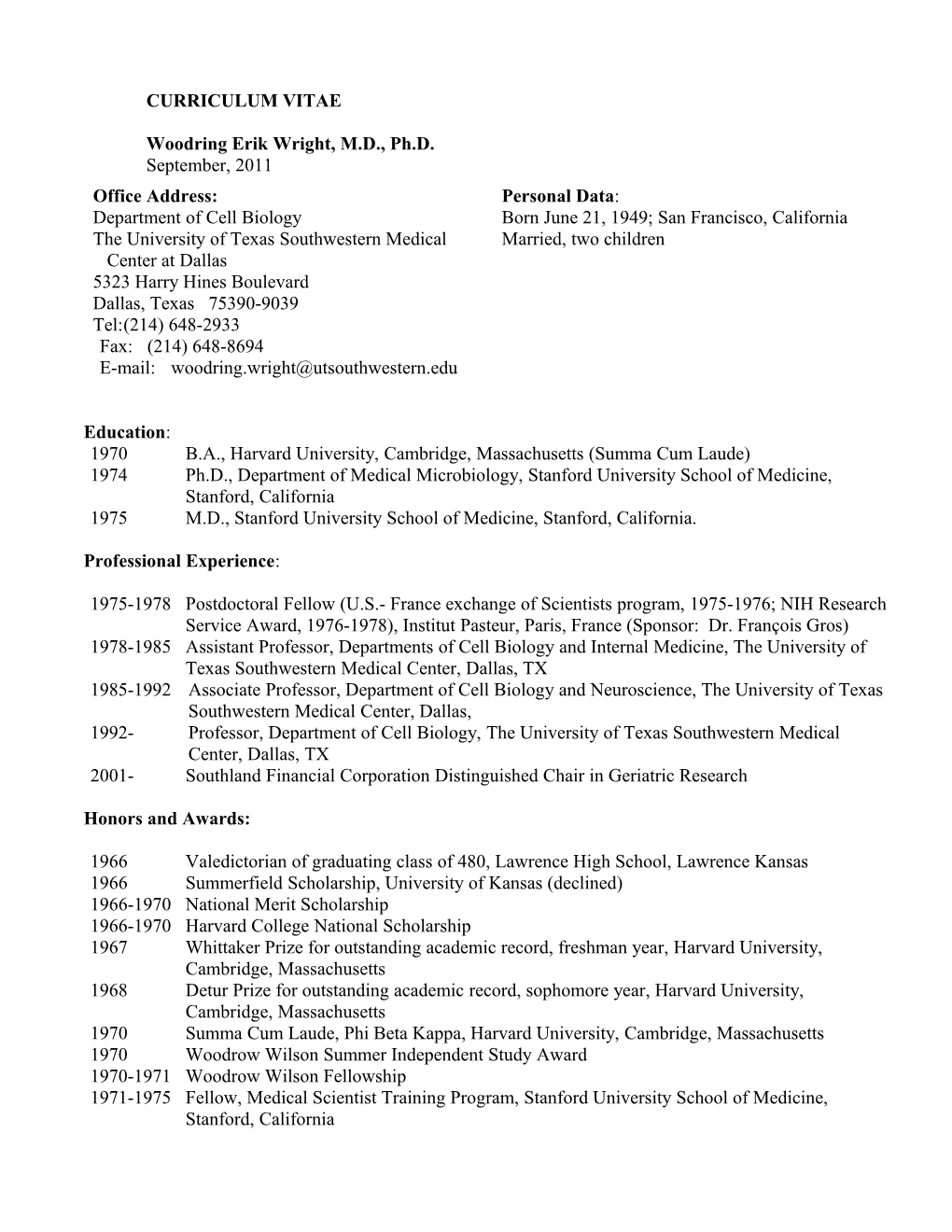 CURRICULUM VITAE - Woodring E. Wright