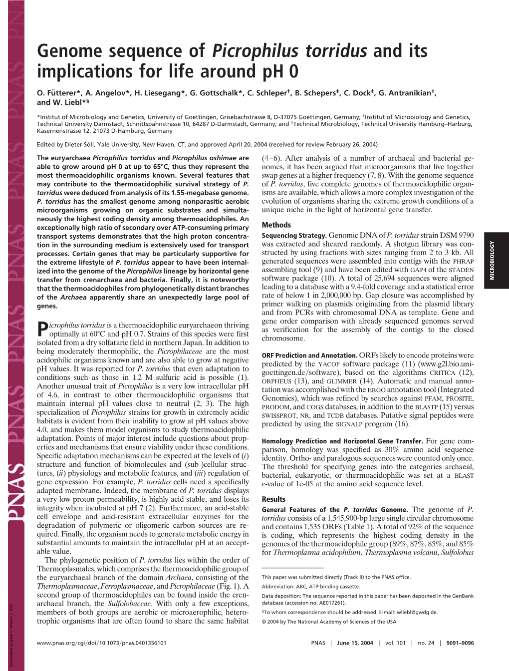 Genome Sequence of Picrophilus Torridus and Its Implications for Life Around Ph 0