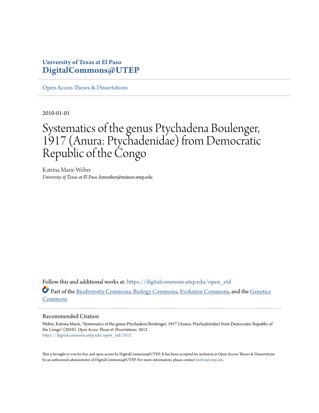 Systematics of the Genus Ptychadena Boulenger