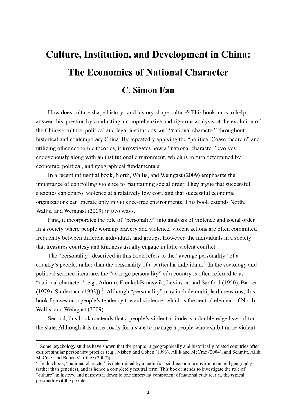 The Economics of National Character C