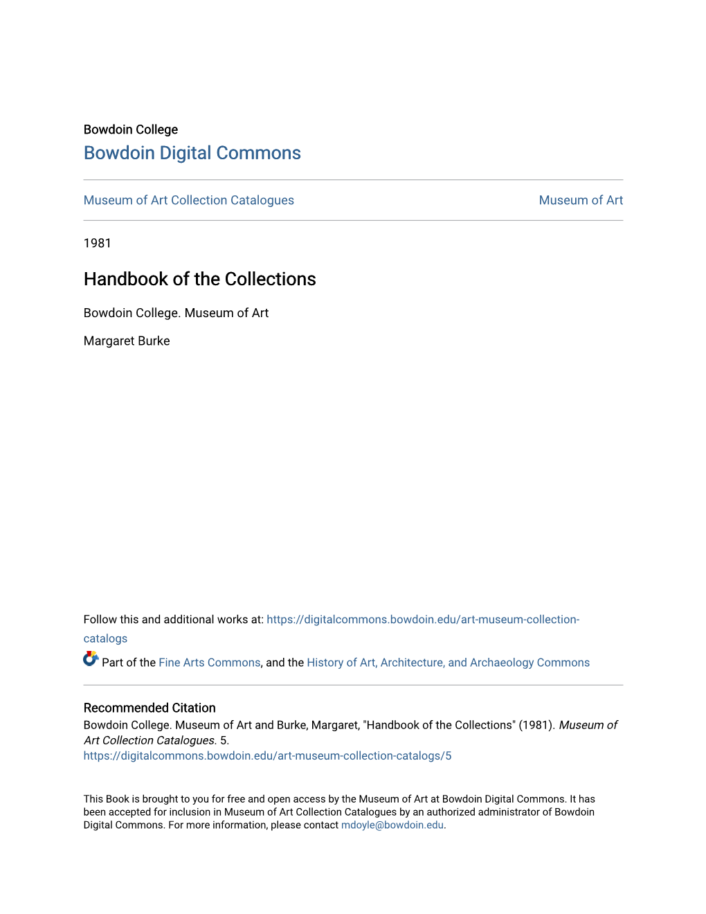 Handbook of the Collections