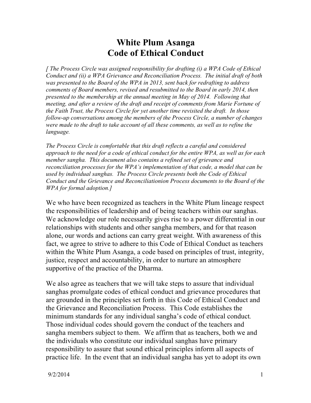 White Plum Asanga Code of Ethical Conduct