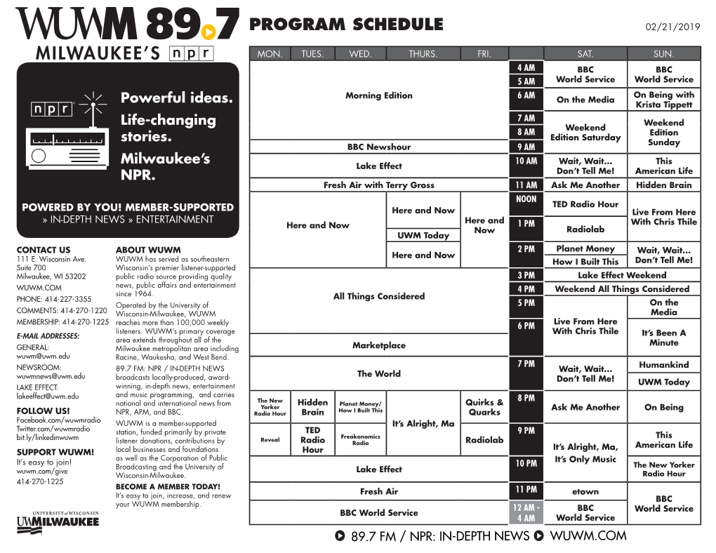 Program Schedule 02/21/2019