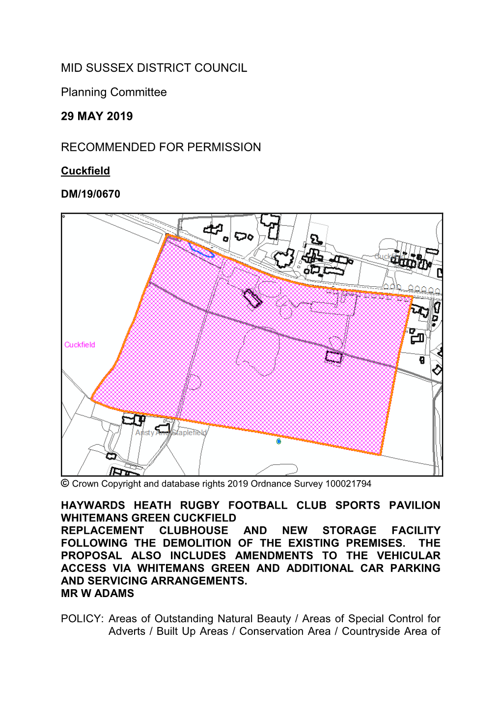 MID SUSSEX DISTRICT COUNCIL Planning Committee 29 MAY 2019