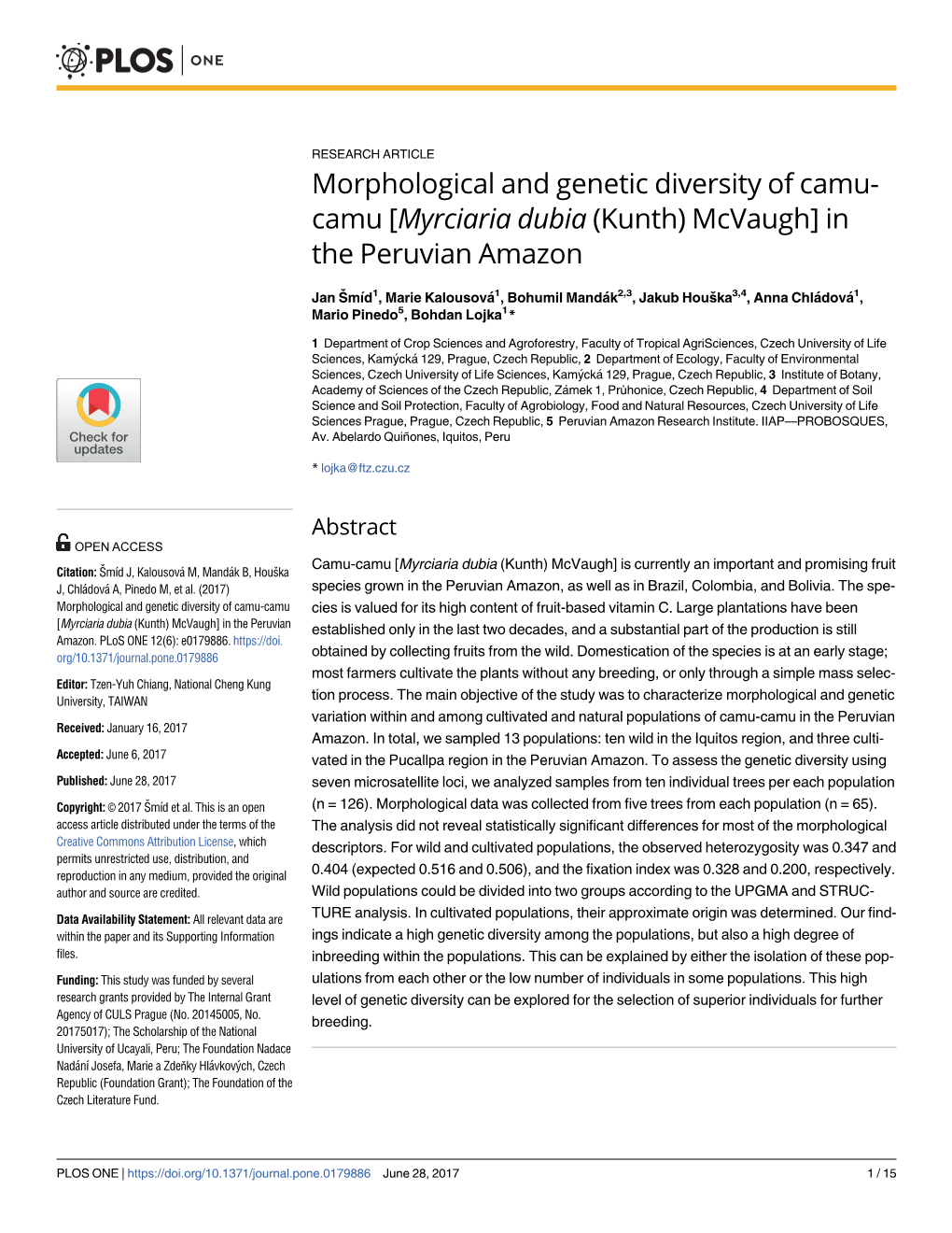 Morphological and Genetic Diversity of Camu-Camu Cies Is Valued for Its High Content of Fruit-Based Vitamin C