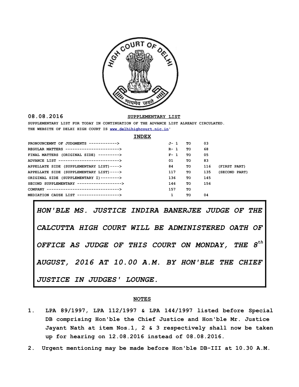 Hon'ble Ms. Justice Indira Banerjee Judge of The