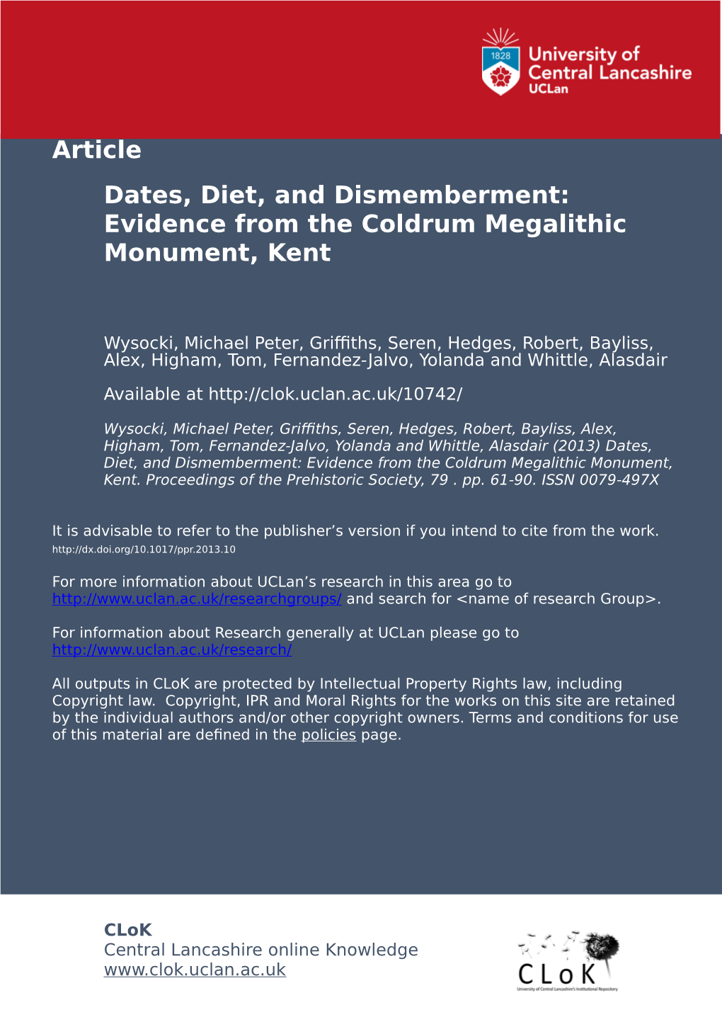 Proceedings of the Prehistoric Society Dates, Diet, and Dismemberment: Evidence from the Coldrum Megalithic Monume