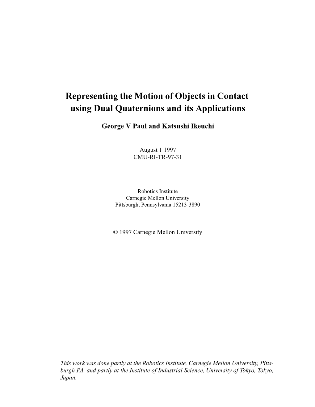 Representing the Motion of Objects in Contact Using Dual Quaternions and Its Applications