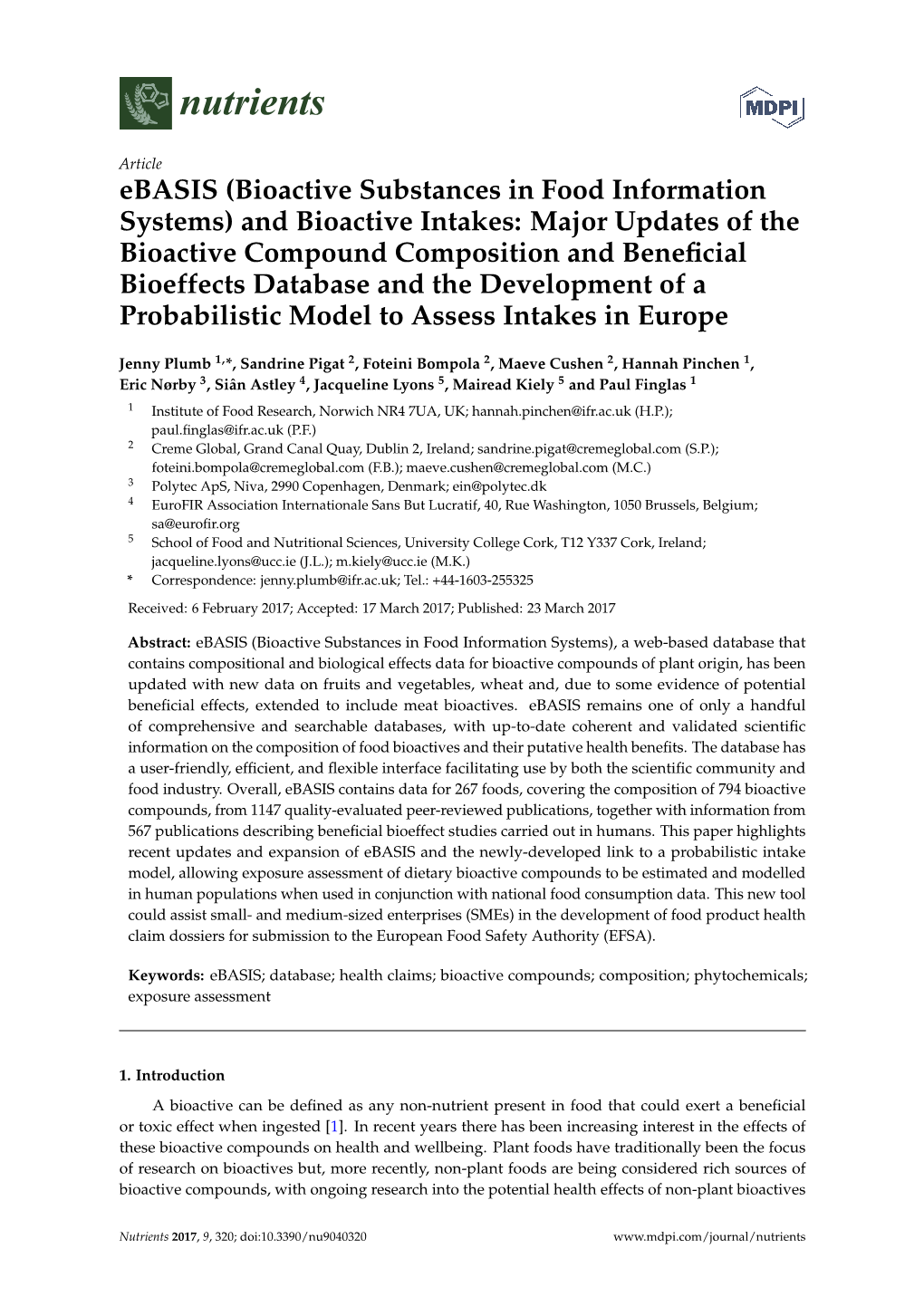 Bioactive Substances in Food Information