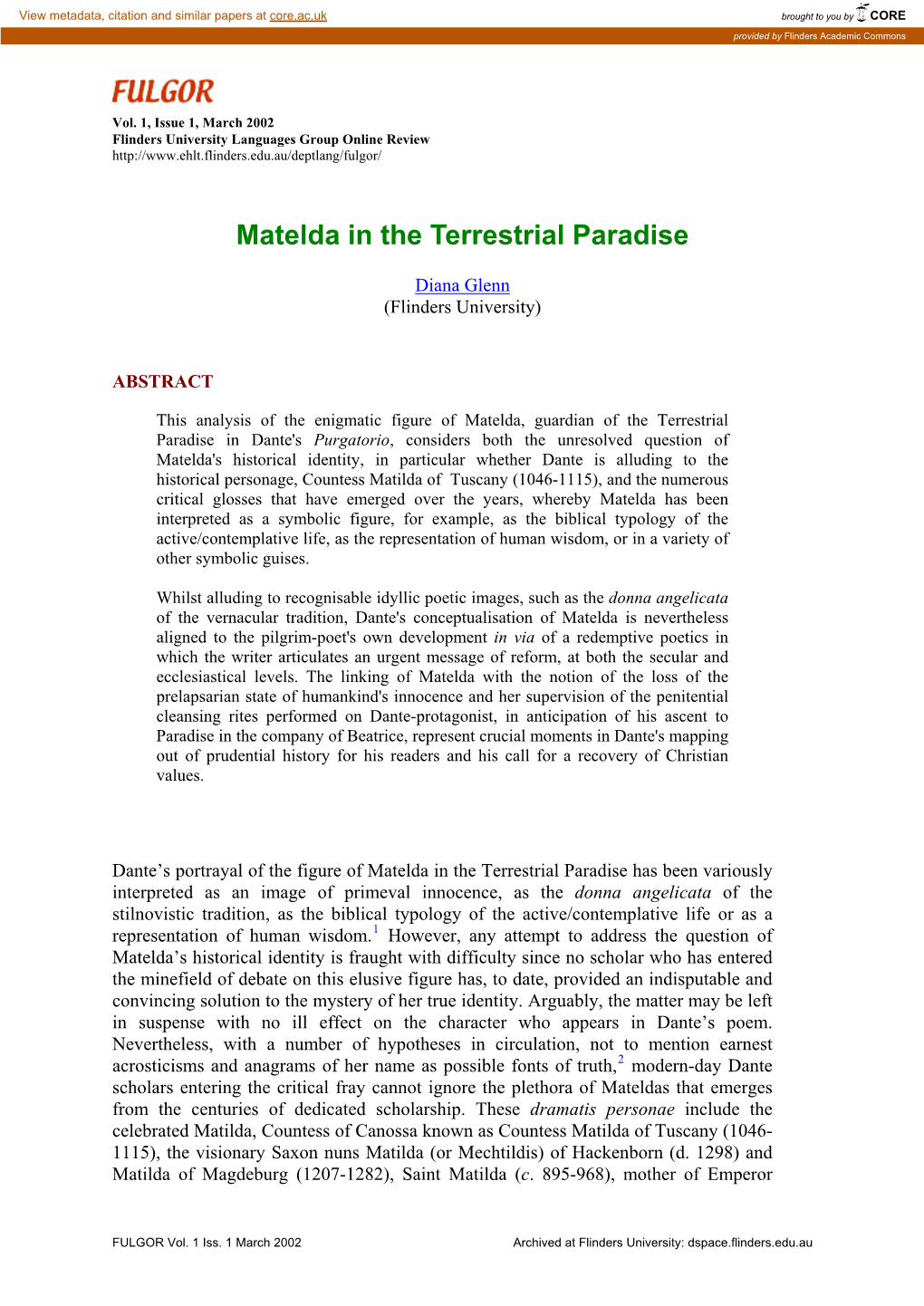 Matelda in the Terrestrial Paradise