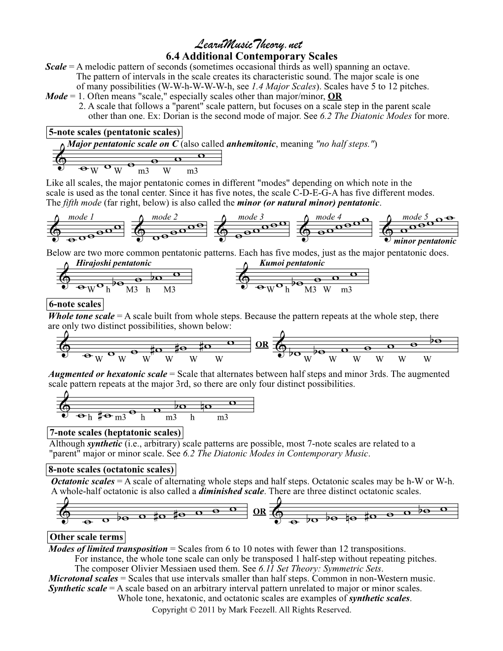 Learnmusictheory.Net 6.4 Additional Contemporary Scales Scale = a Melodic Pattern of Seconds (Sometimes Occasional Thirds As Well) Spanning an Octave