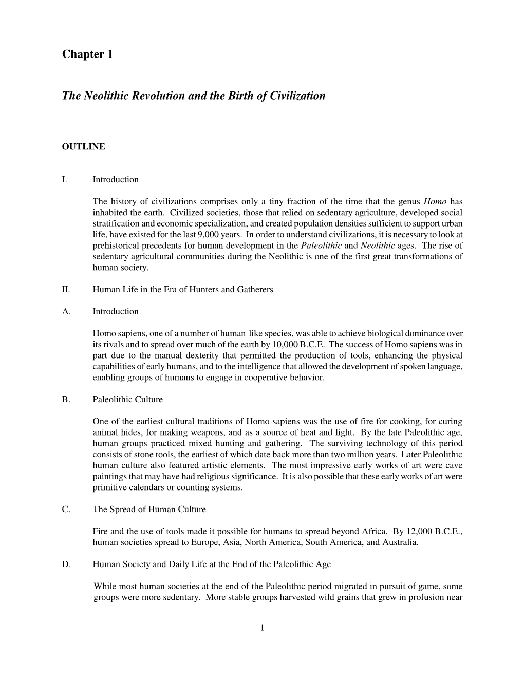 Chapter 1 the Neolithic Revolution and the Birth of Civilization