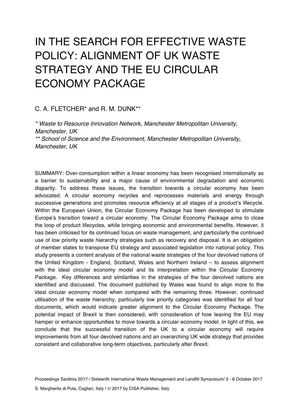 Alignment of Uk Waste Strategy and the Eu Circular Economy Package