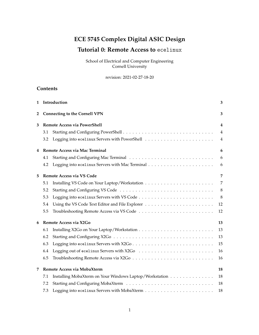 ECE 5745 Complex Digital ASIC Design Tutorial 0: Remote Access to Ecelinux