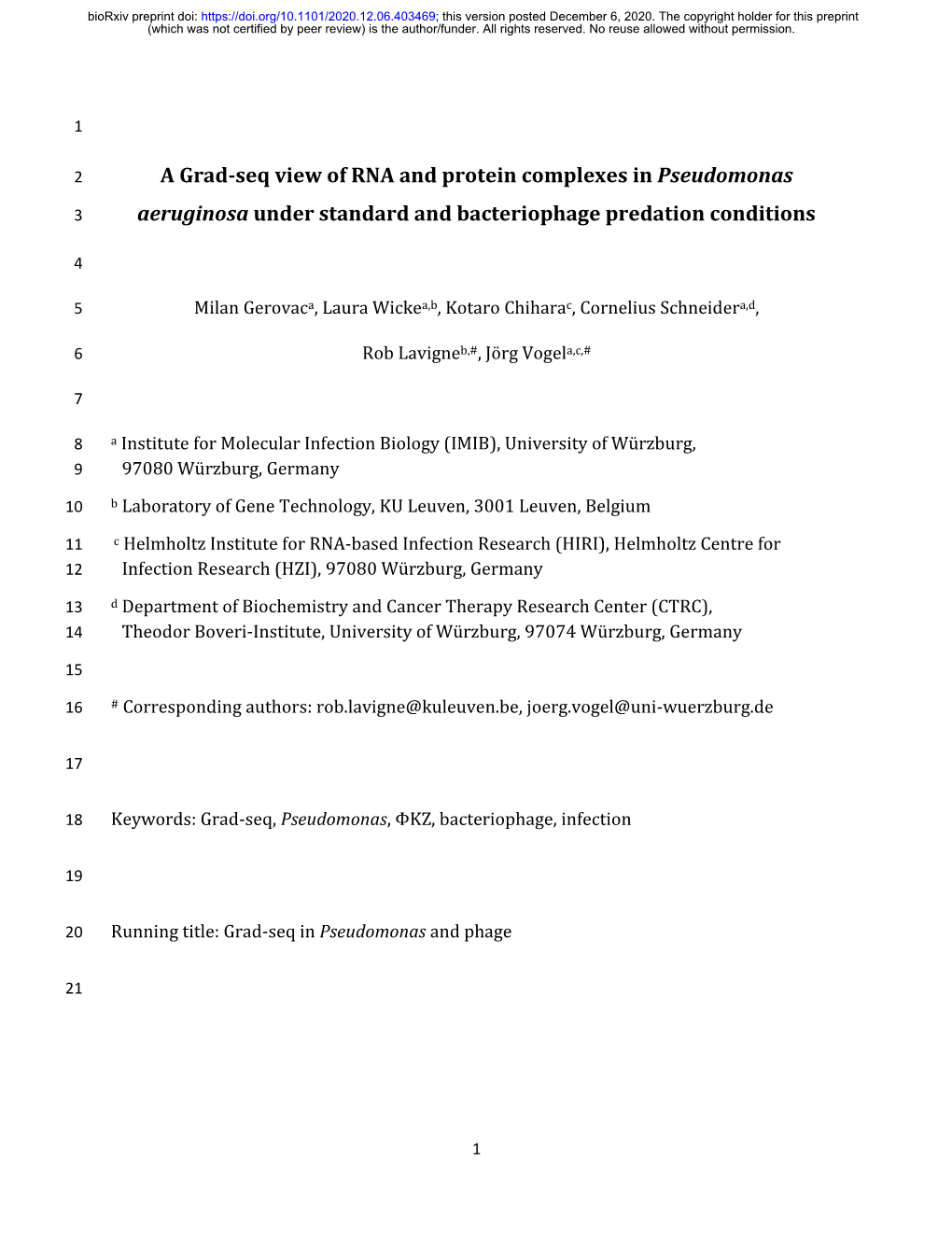 A Grad-Seq View of RNA and Protein Complexes in Pseudomonas