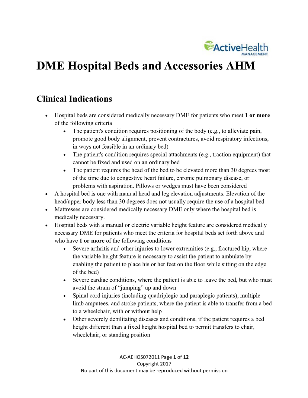 DME Hospital Beds and Accessories AHM