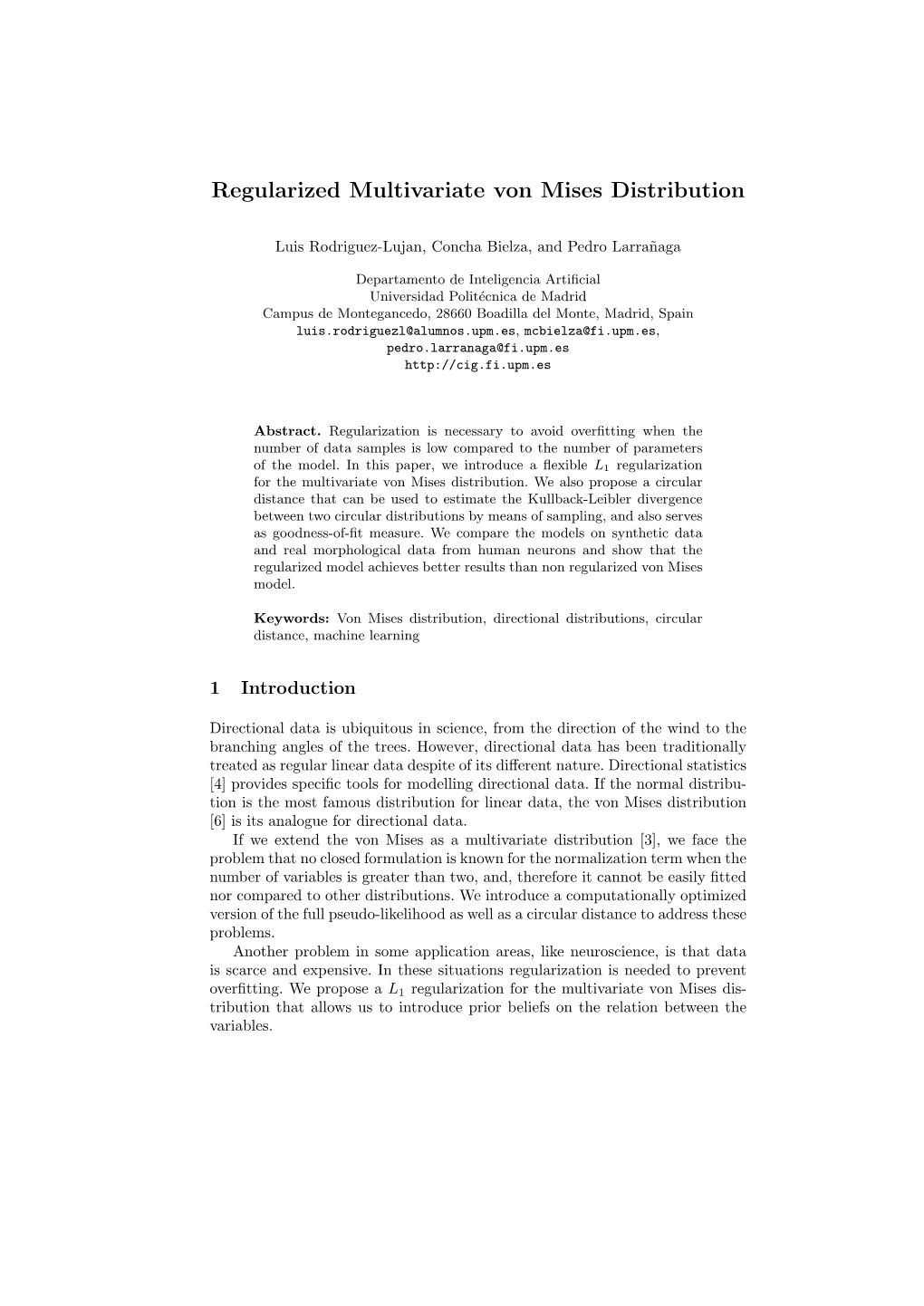 Regularized Multivariate Von Mises Distribution