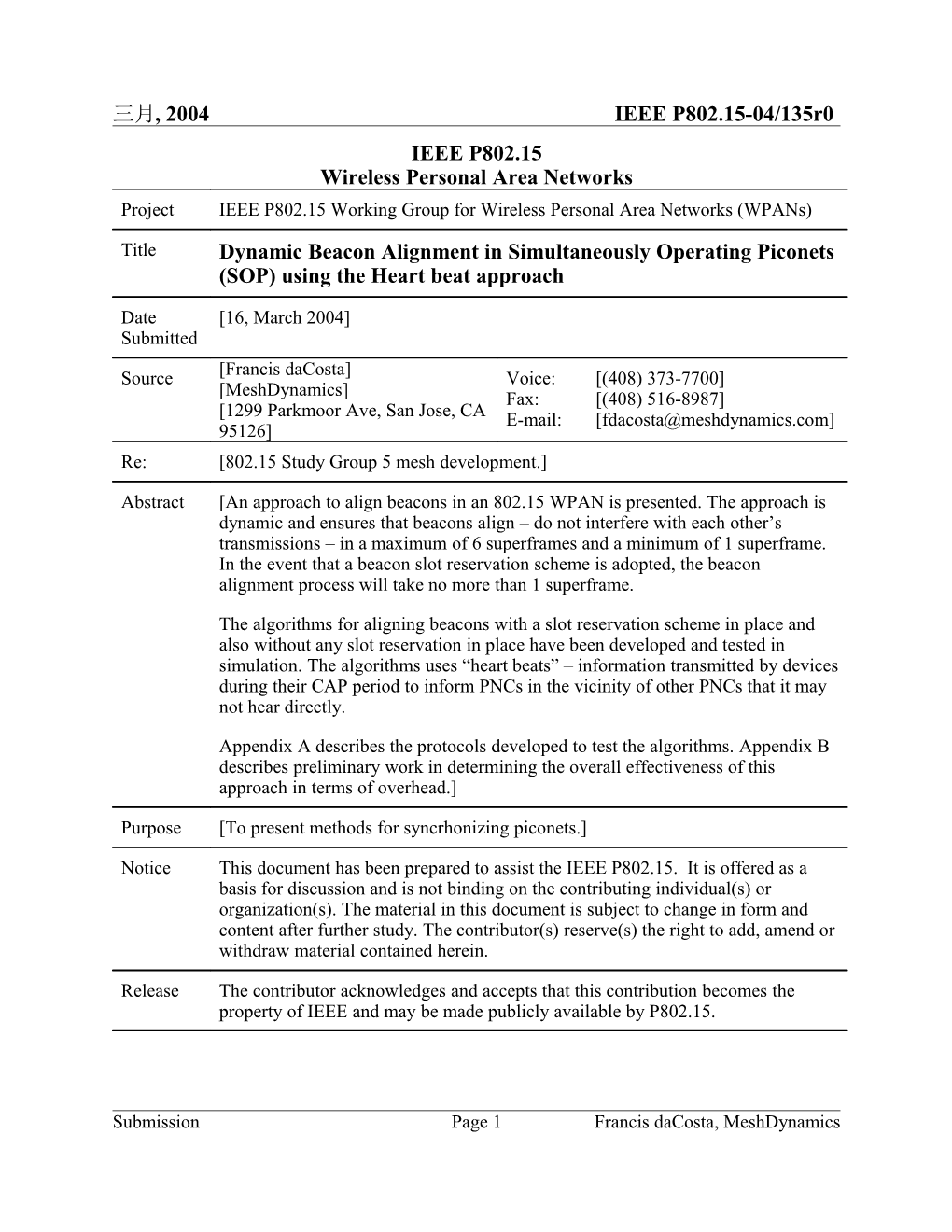 Dynamic Beacon Alignment in Simultaneously Operating Piconets (SOP) Using the Heart Beat