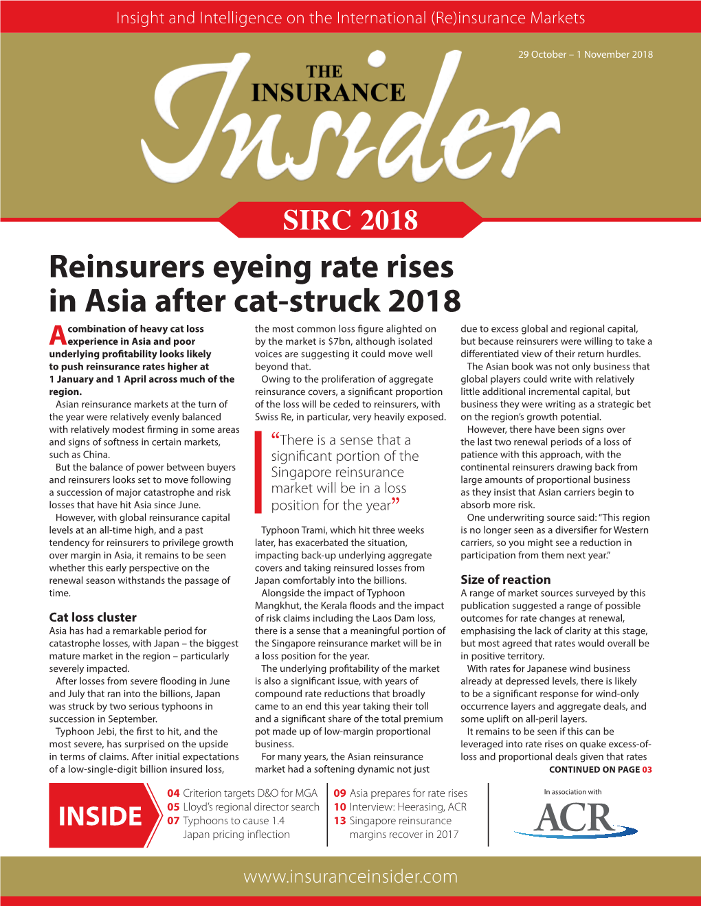 Reinsurers Eyeing Rate Rises in Asia After Cat-Struck 2018