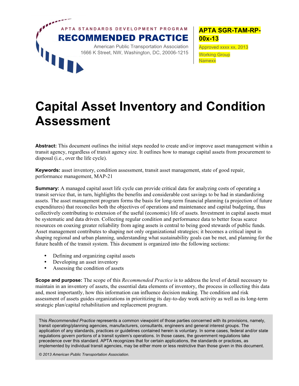 Capital Asset Inventory and Condition Assessment