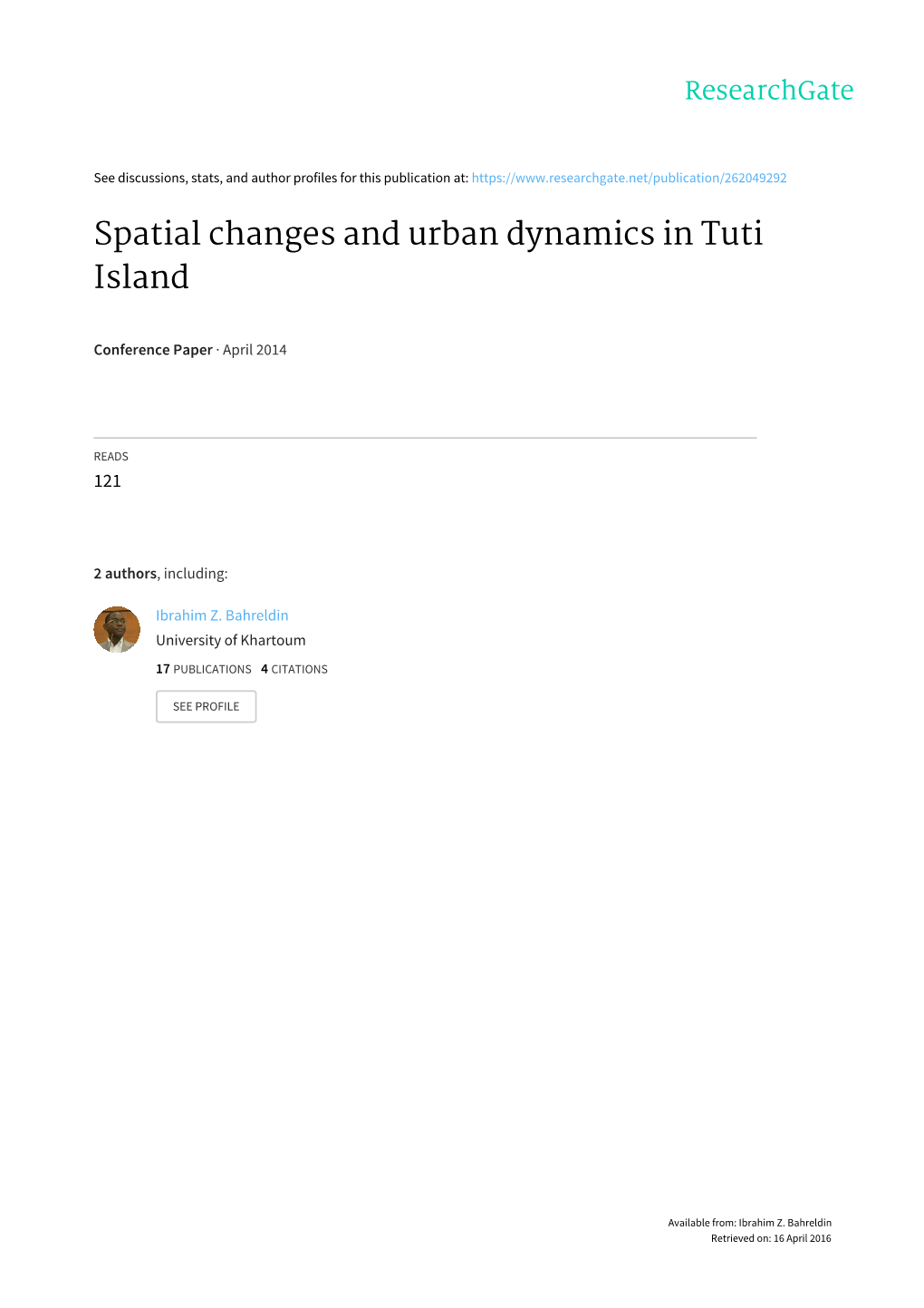 Spatial Changes and Urban Dynamics in Tuti Island