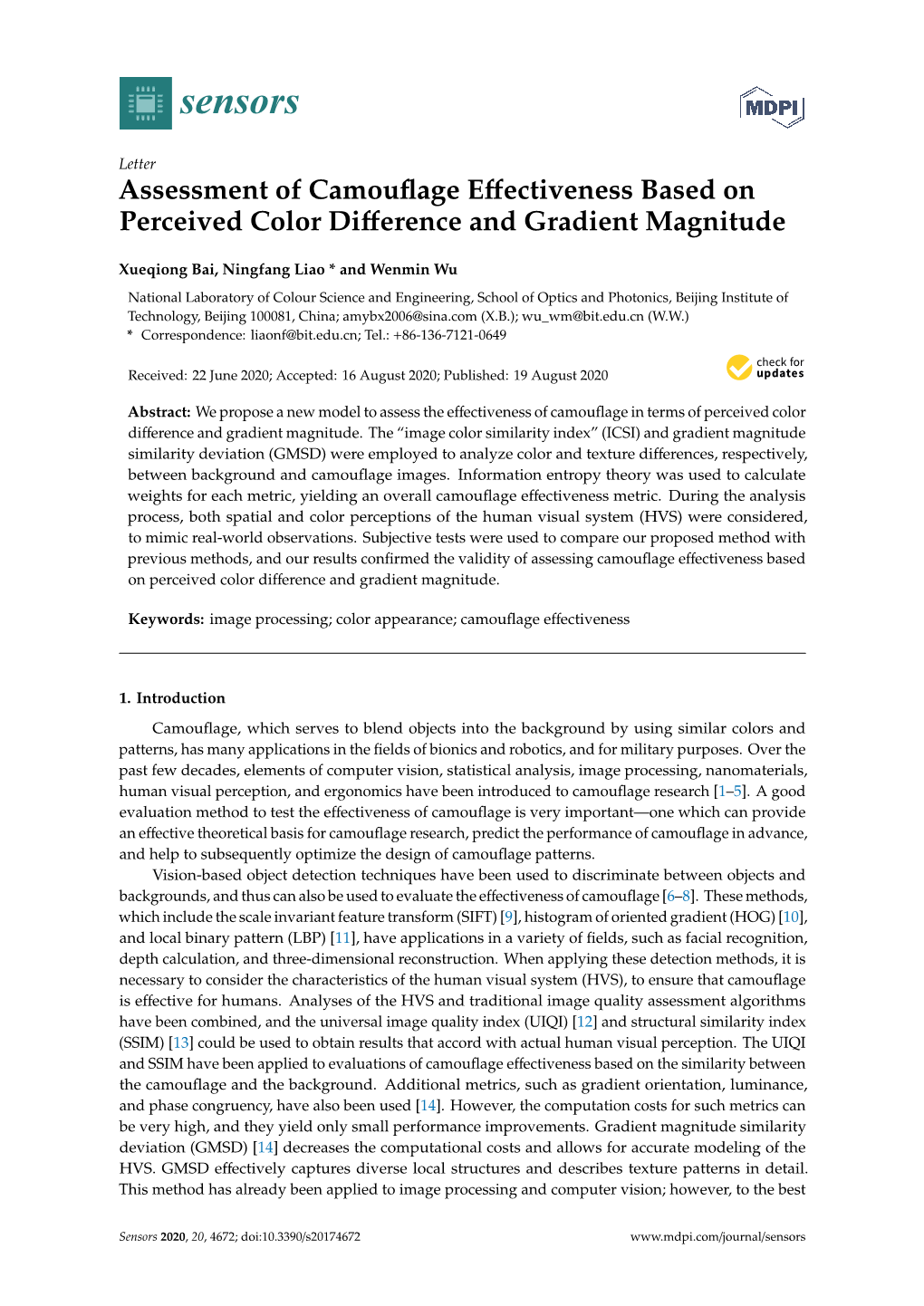 Assessment of Camouflage Effectiveness Based on Perceived Color Difference and Gradient Magnitude