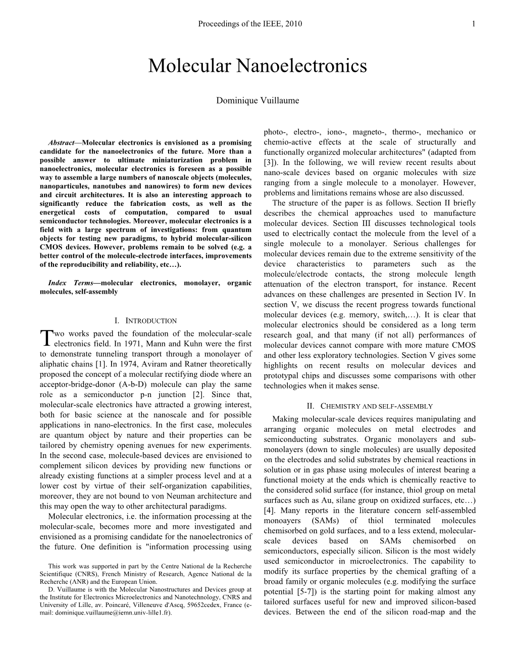 Molecular Nanoelectronics