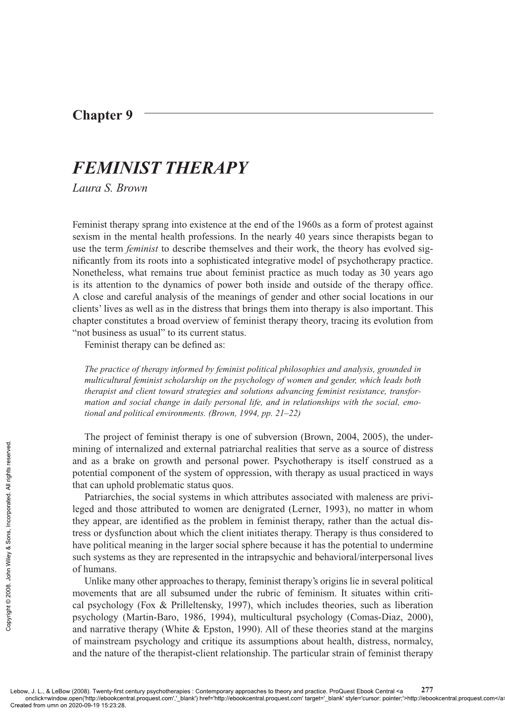 FEMINIST THERAPY Laura S