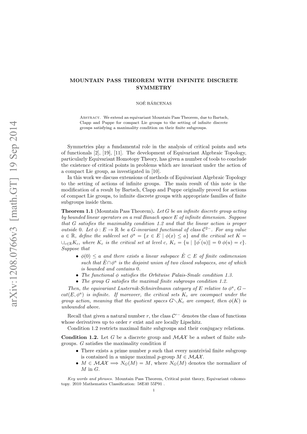 Mountain Pass Theorem with Infinite Symmetry