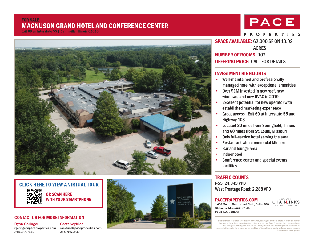 MAGNUSON GRAND HOTEL and CONFERENCE CENTER Exit 60 on Interstate 55 | Carlinville, Illinois 62626