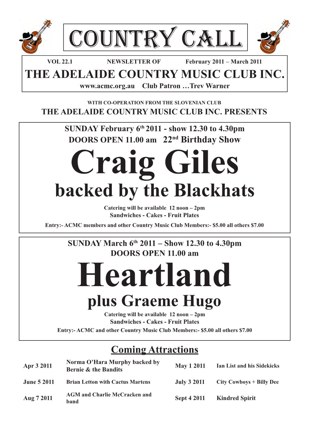 VOL 22.1 NEWSLETTER of February 2011 – March 2011 the ADELAIDE COUNTRY MUSIC CLUB INC