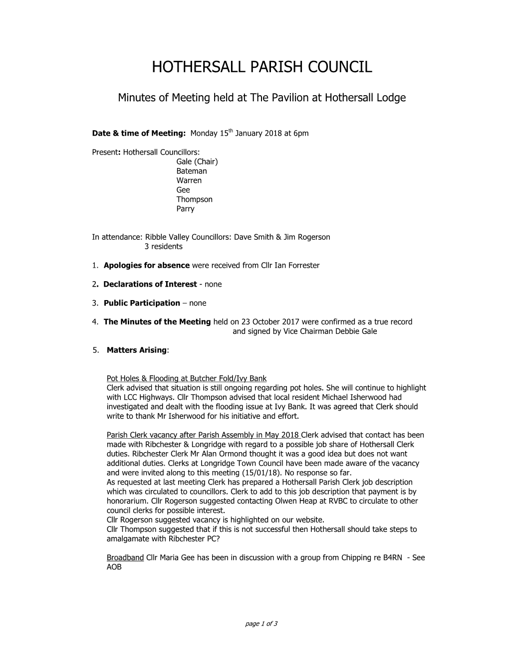 Hothersall Parish Council