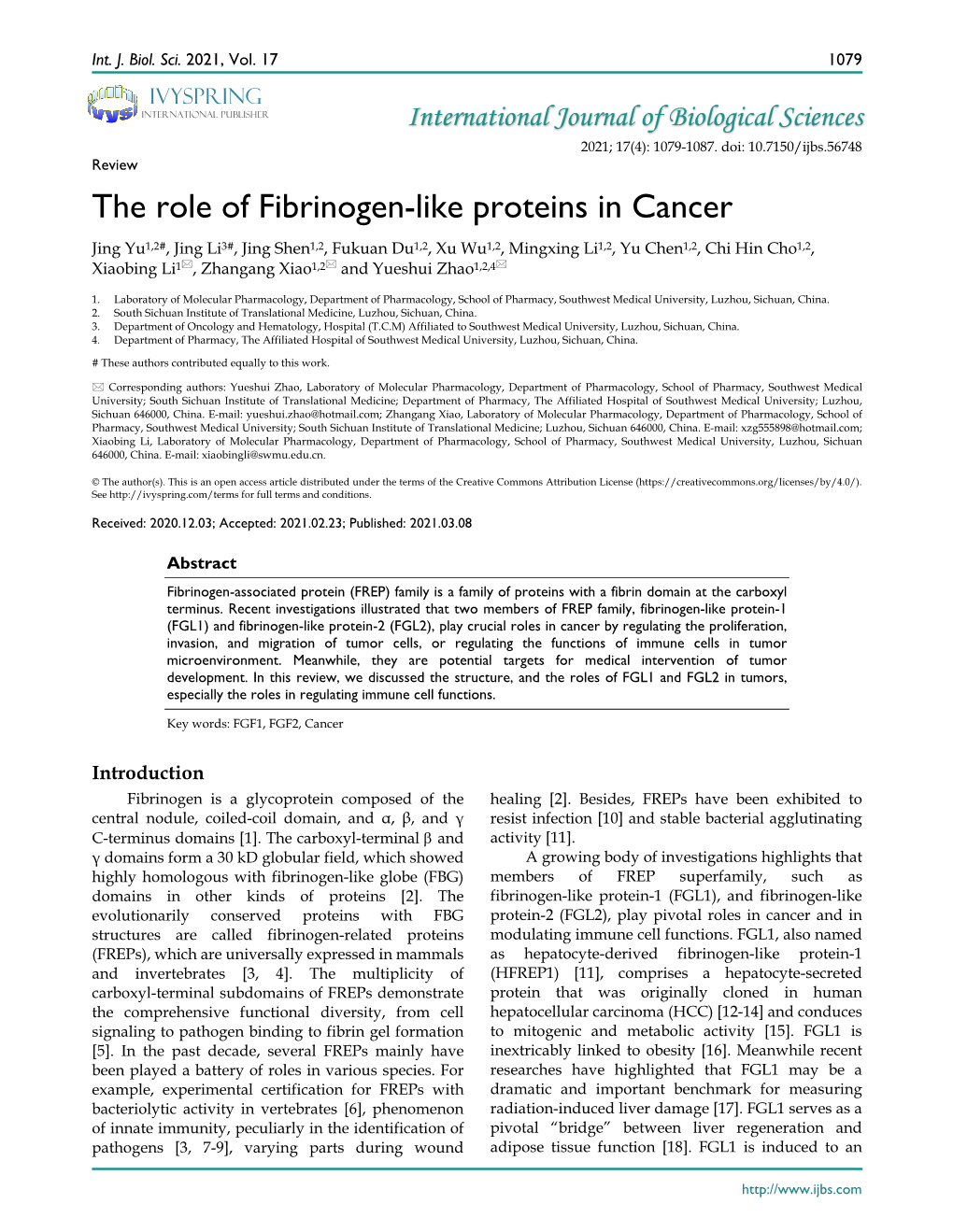 The Role of Fibrinogen-Like Proteins in Cancer