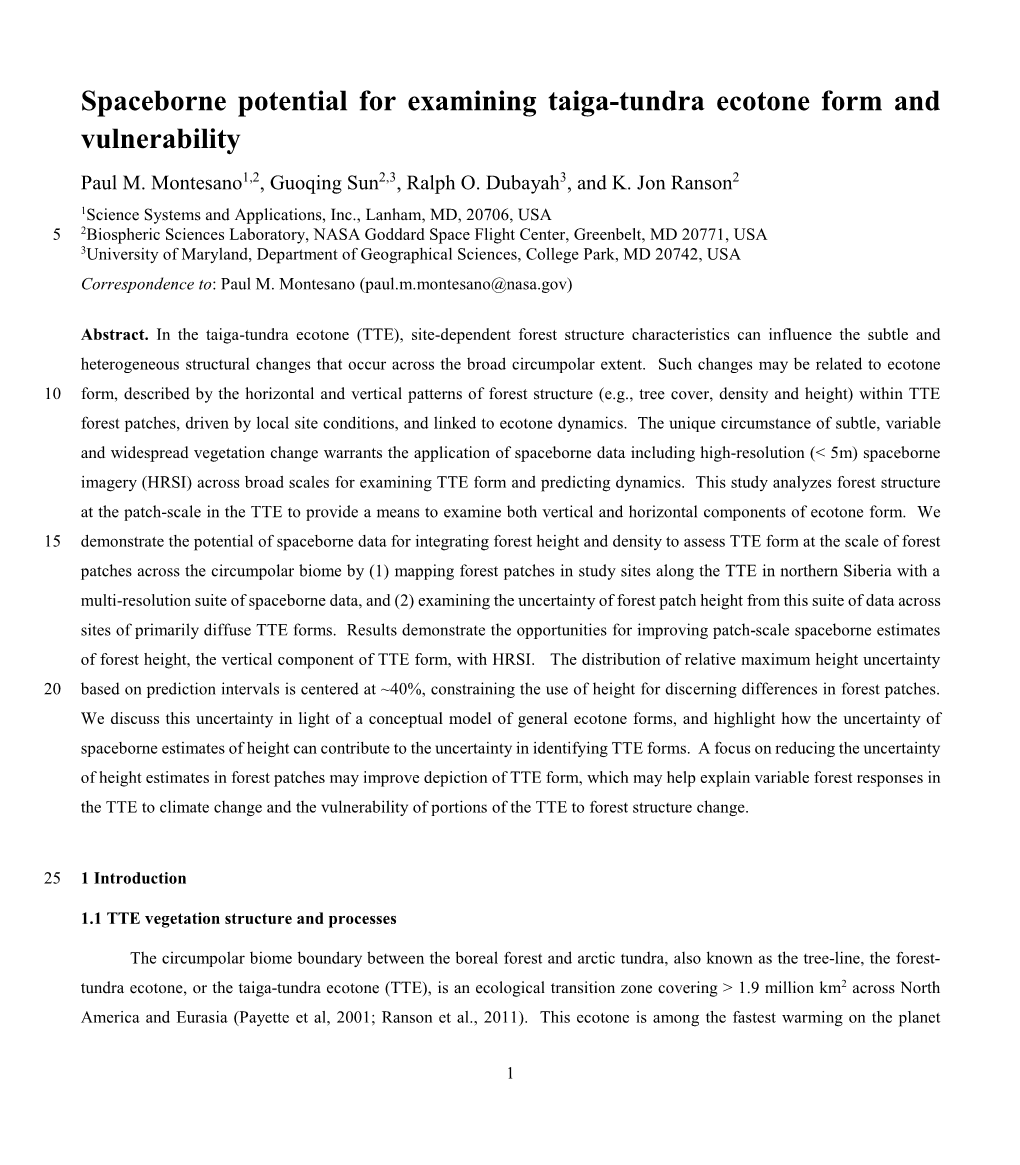 Spaceborne Potential for Examining Taiga-Tundra Ecotone Form and Vulnerability Paul M