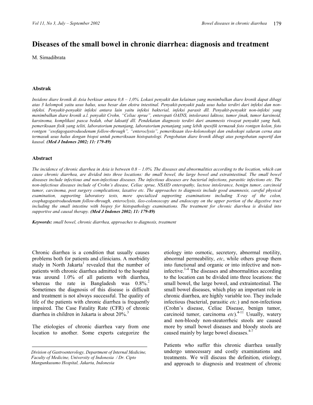 Disease of the Small Bowel in Chronic Diarrhea: Diagnosis and Treatment