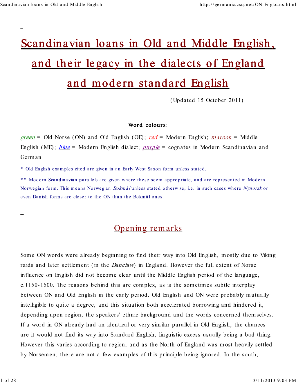 Scandinavian Loans in Old and Middle English