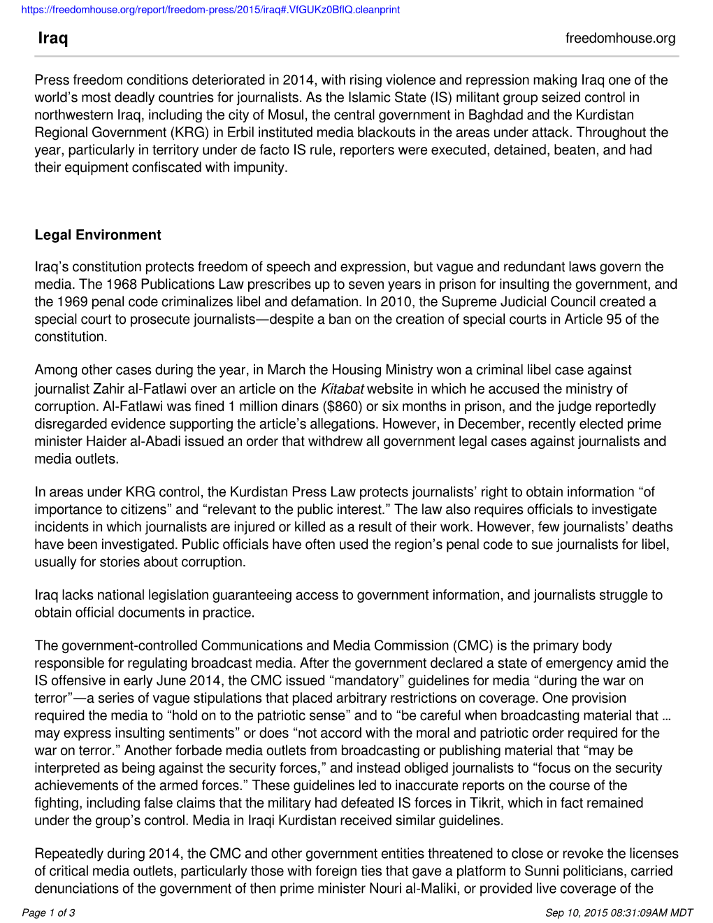 Freedomhouse.Org Press Freedom Conditions Deteriorated in 2014