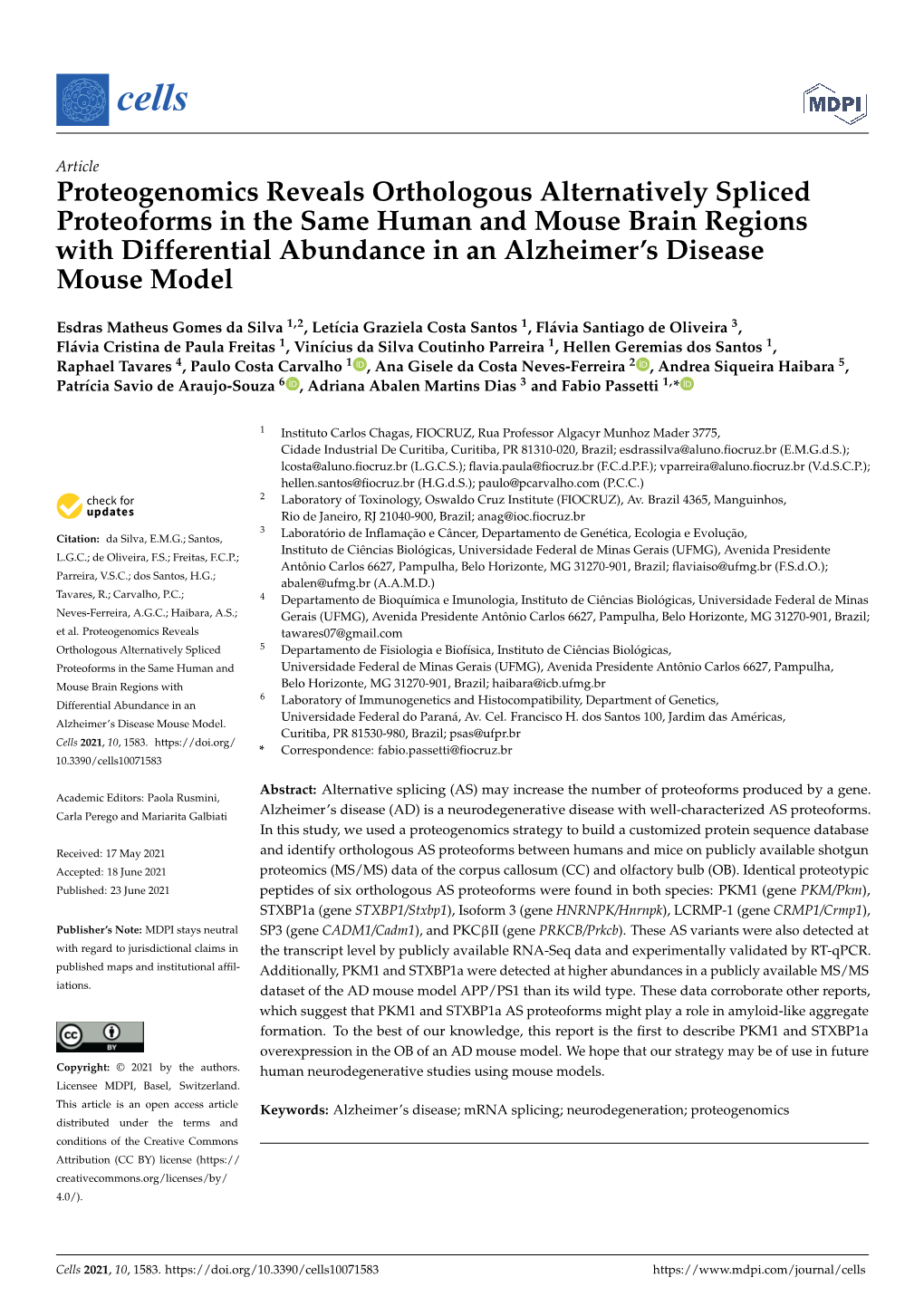 Proteogenomics Reveals Orthologous Alternatively Spliced Proteoforms