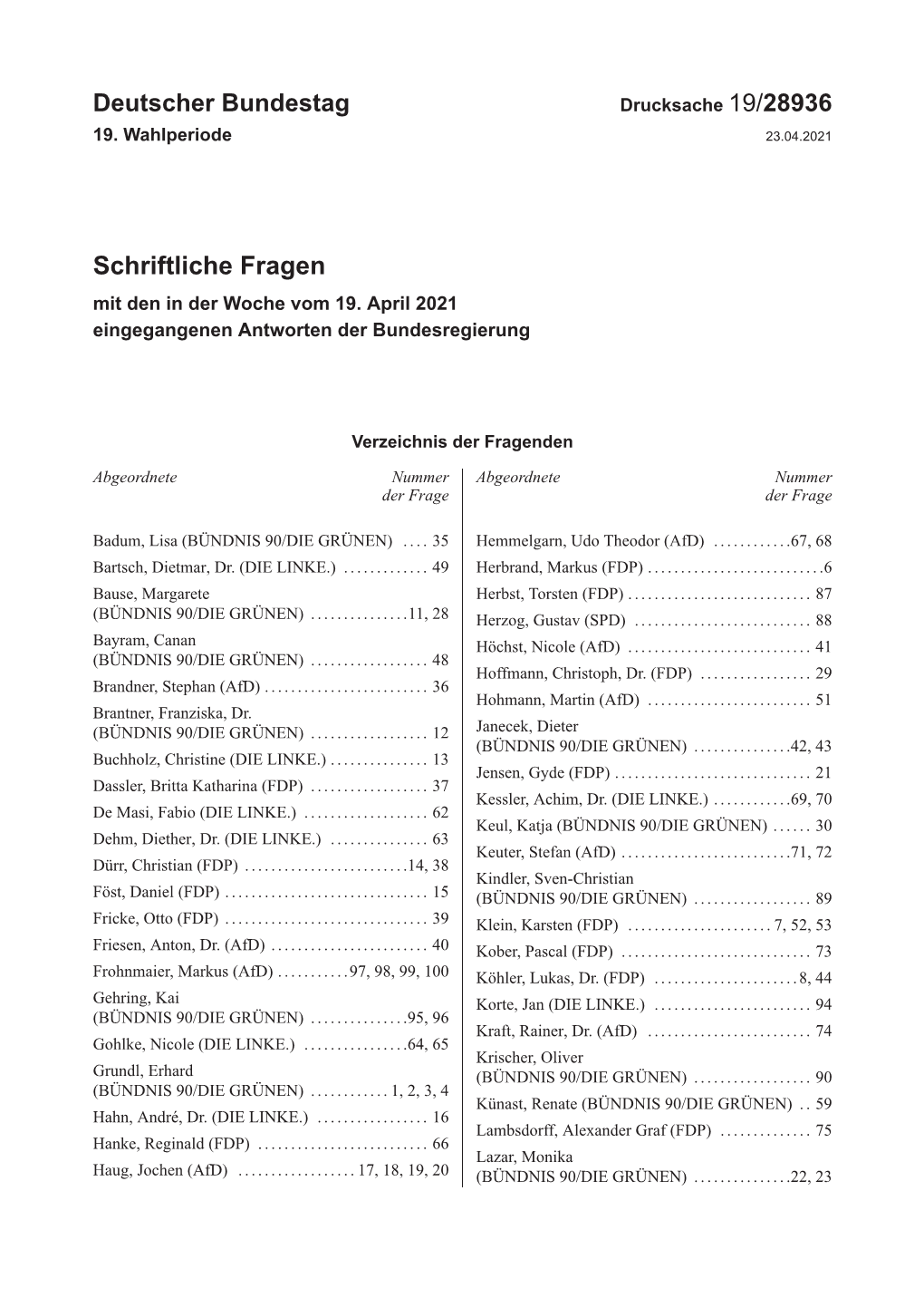 Drucksache 19/28936 19