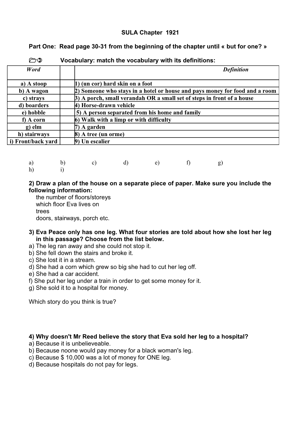 1) Vocabulary: Match the Vocabulary with Its Definitions