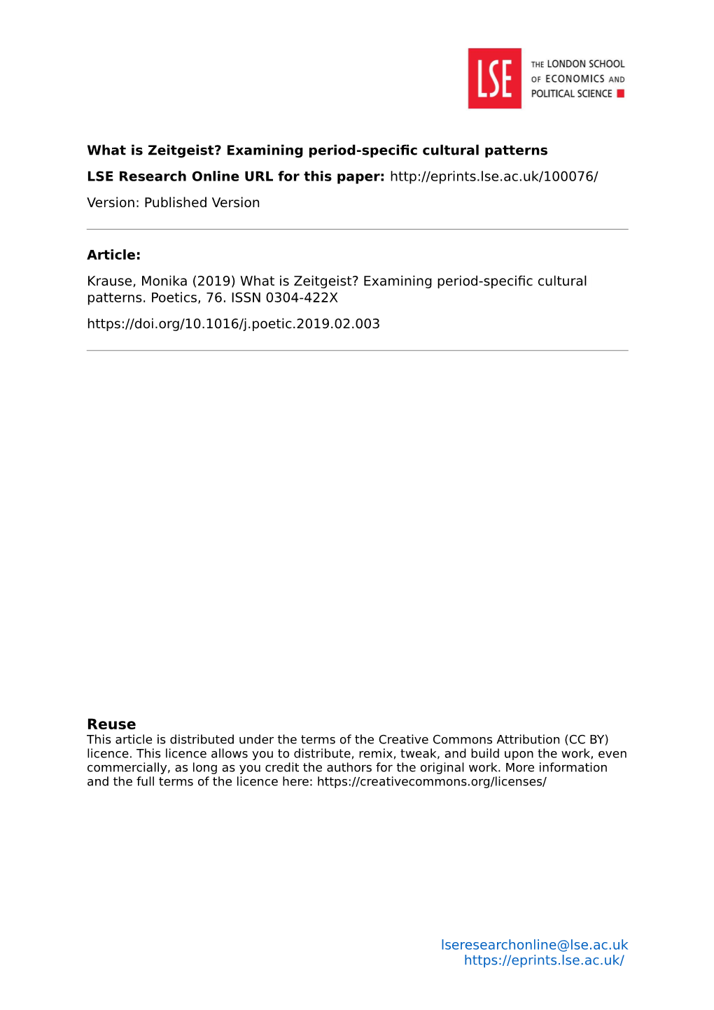 What Is Zeitgeist? Examining Period-Specific Cultural Patterns LSE Research Online URL for This Paper: Version: Published Version