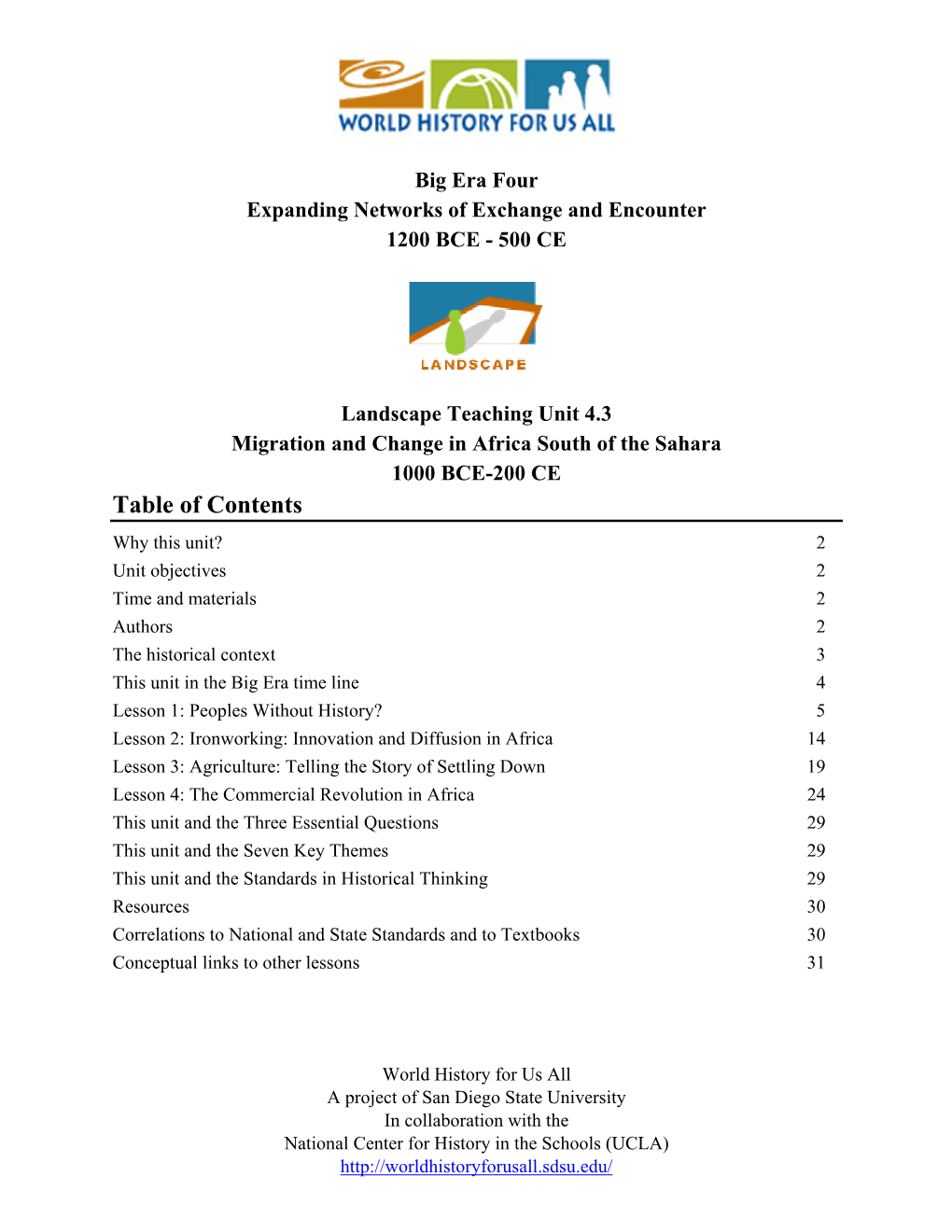 500 CE Landscape Teaching Unit 4.3 Migration and Change in Africa