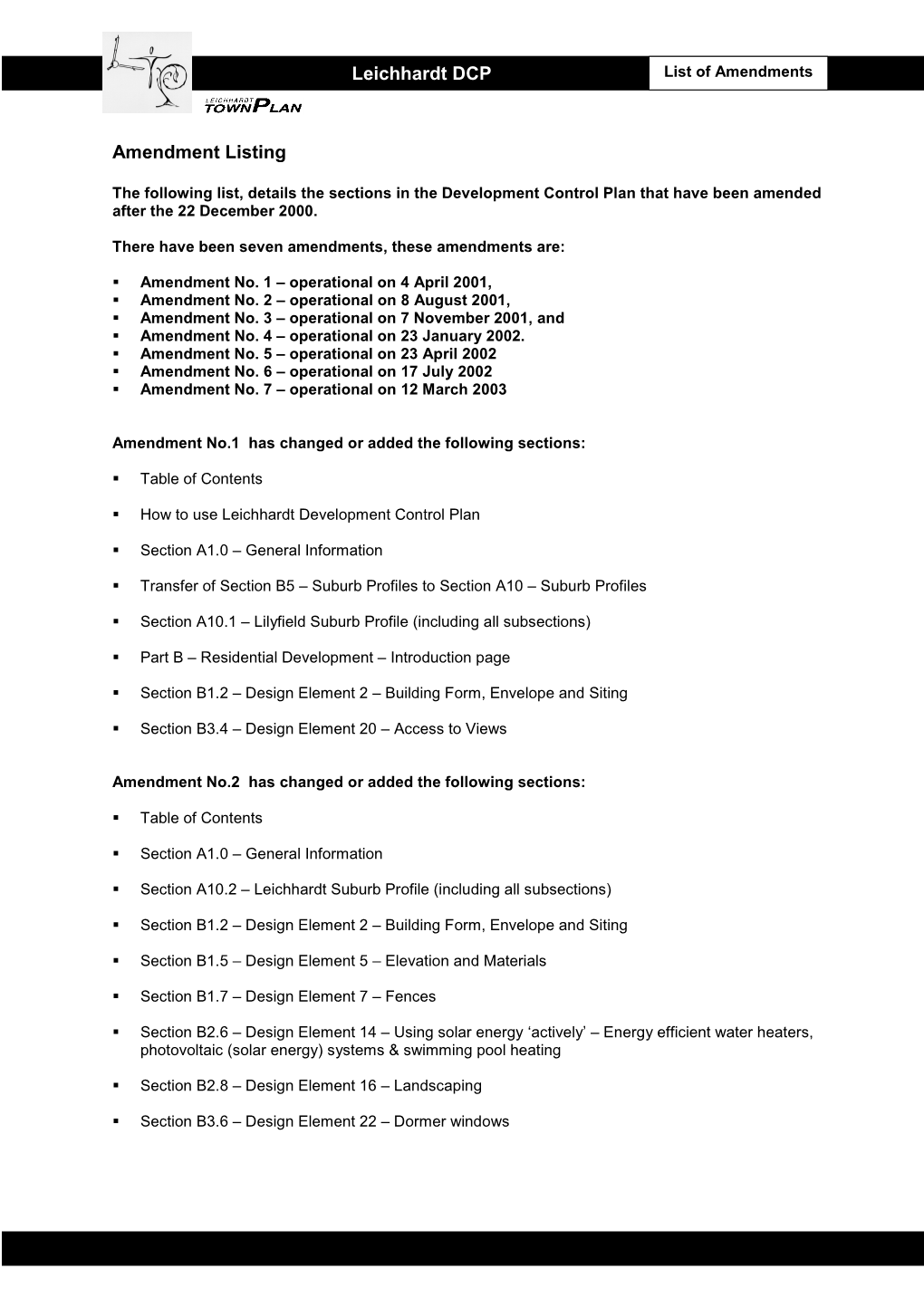 Leichhardt DCP Amendment Listing