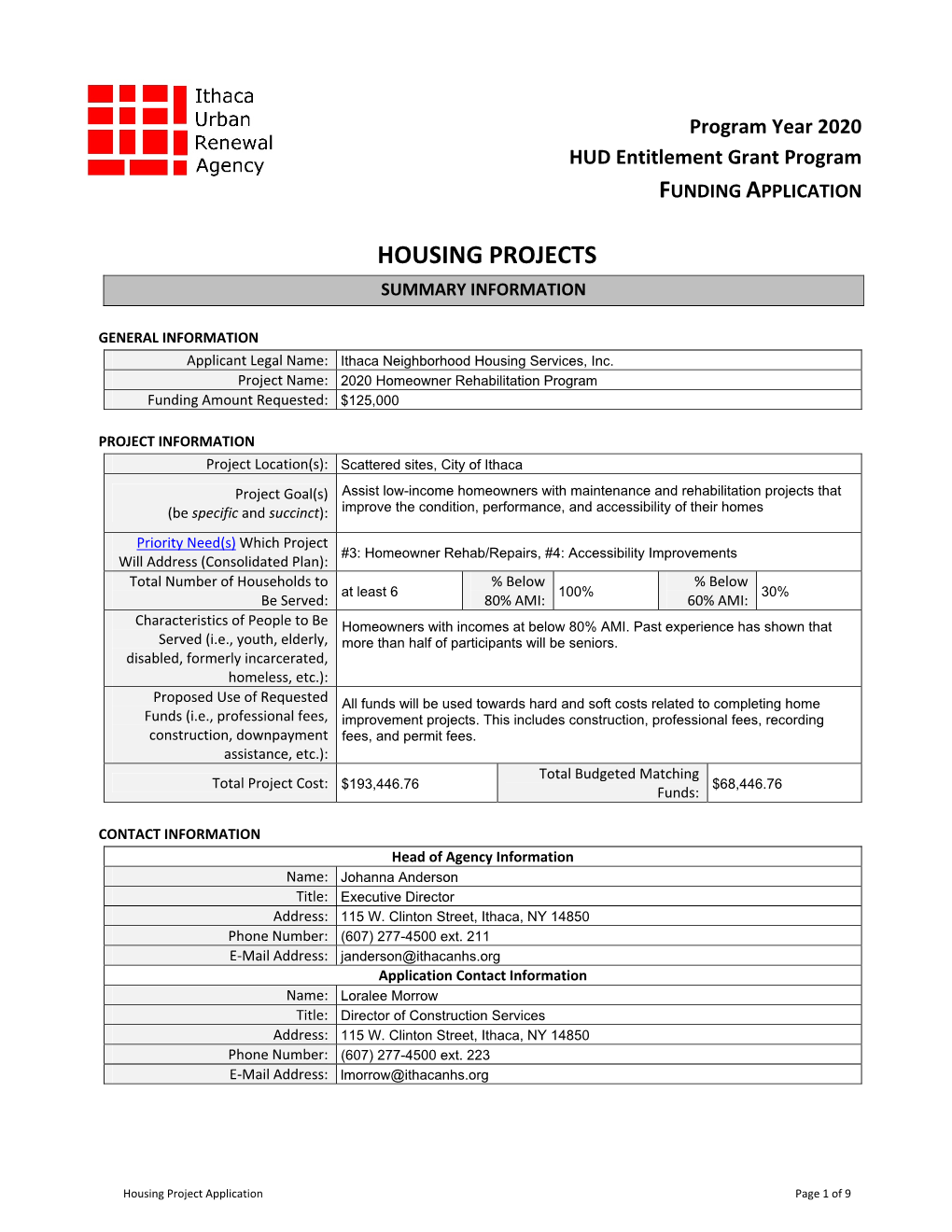 Housing Projects Summary Information