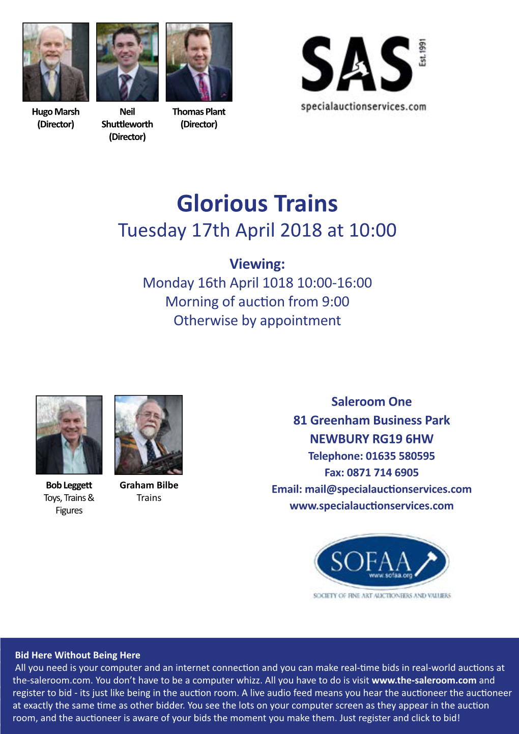 Glorious Trains Tuesday 17Th April 2018 at 10:00 Viewing: Monday 16Th April 1018 10:00-16:00 Morning of Auction from 9:00 Otherwise by Appointment