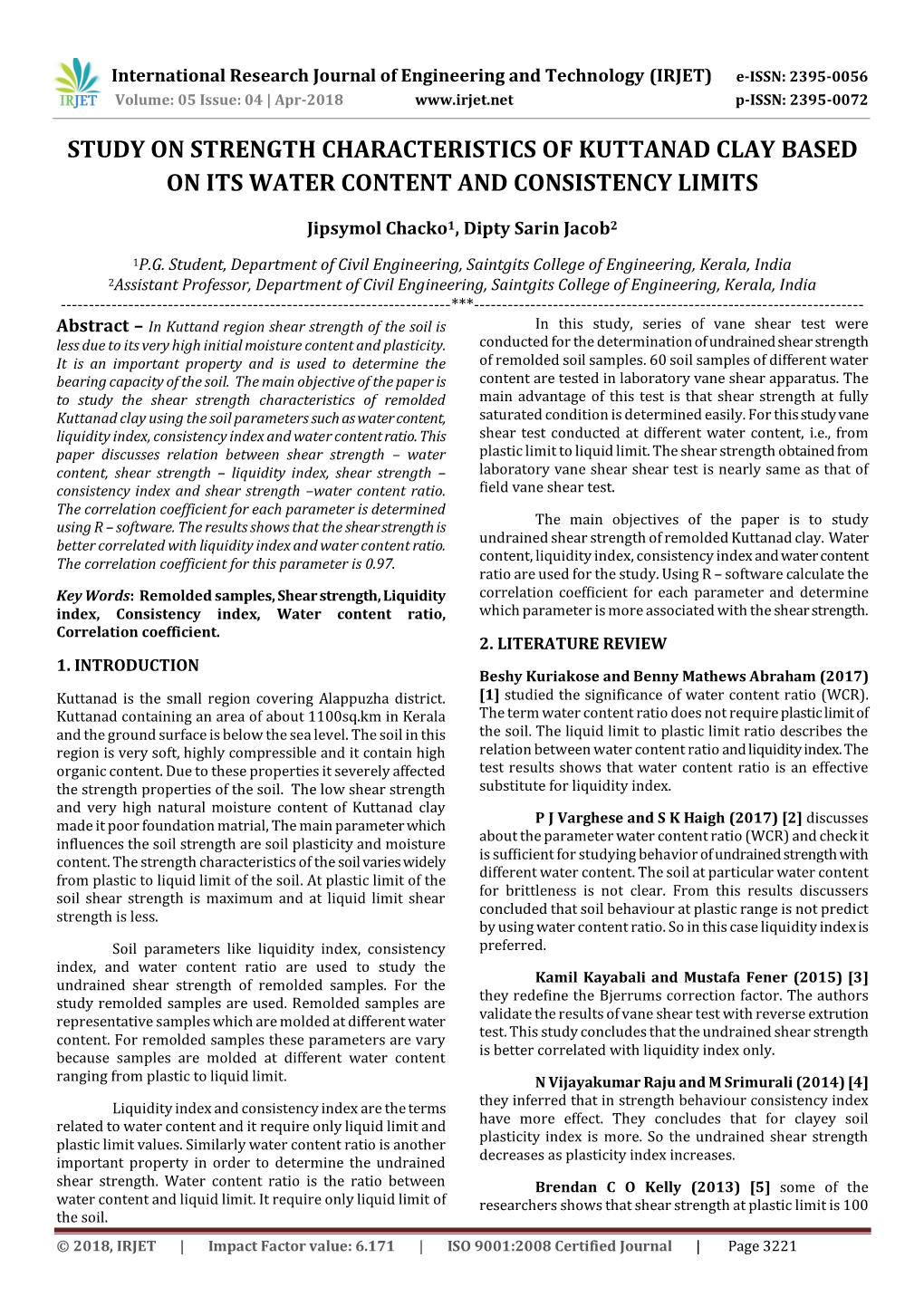 Study on Strength Characteristics of Kuttanad Clay Based on Its Water Content and Consistency Limits