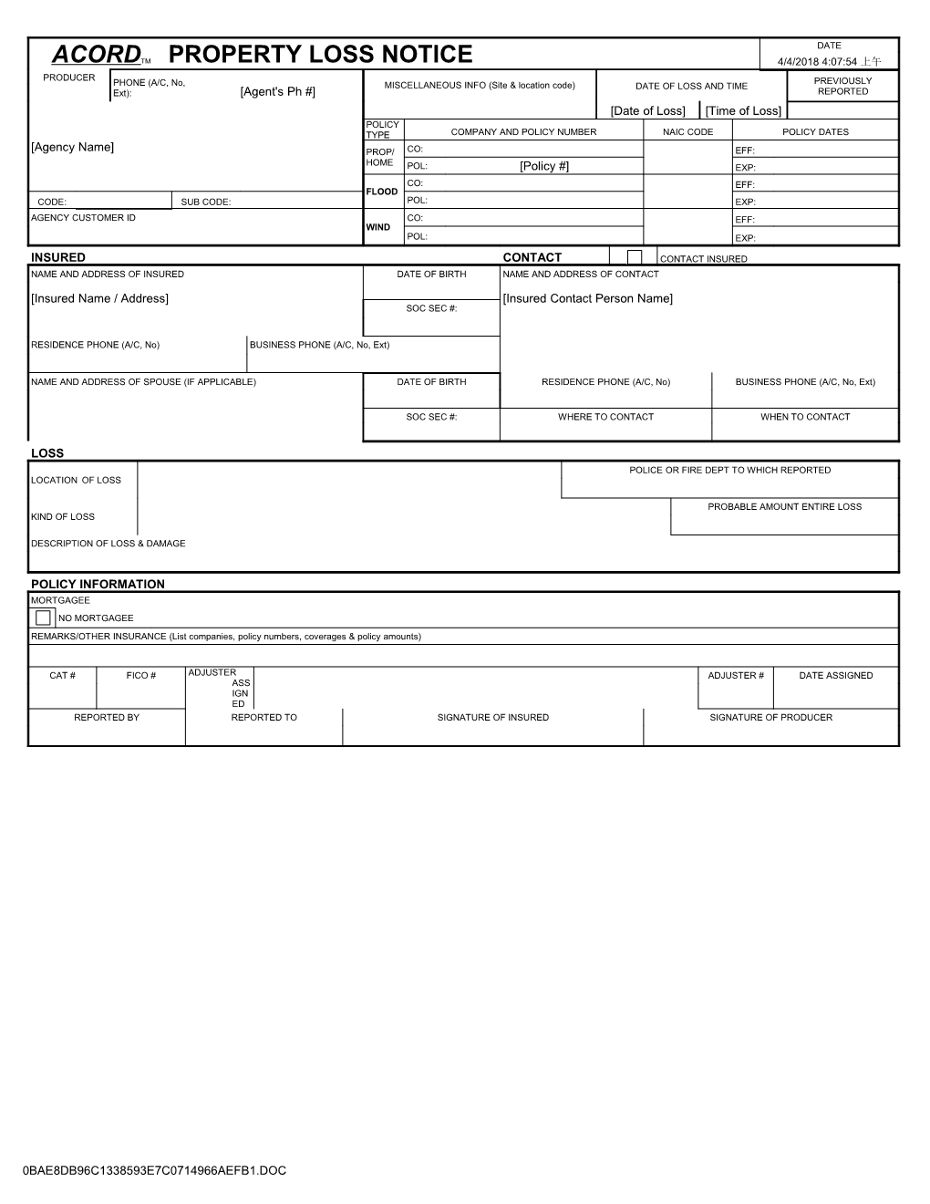 ACORD1 - Property Loss Notice